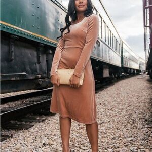 JessaKae wonder velvet dress Elegant Brown midi Long Sleeve size XS